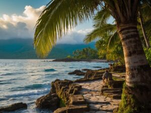 Exploring Ancient Ruins on a Tropical Island – free AI stock image