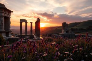 Exploring the Ancient Ruins at Sunset – free AI stock image