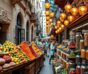Exploring a Vibrant City Market Scene – free AI stock image