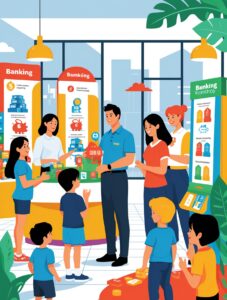 Family Banking Day at the Community Center – free AI stock image