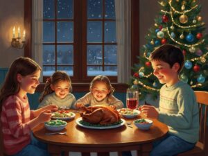 Family Celebrating Holidays Around the Table – free AI stock image
