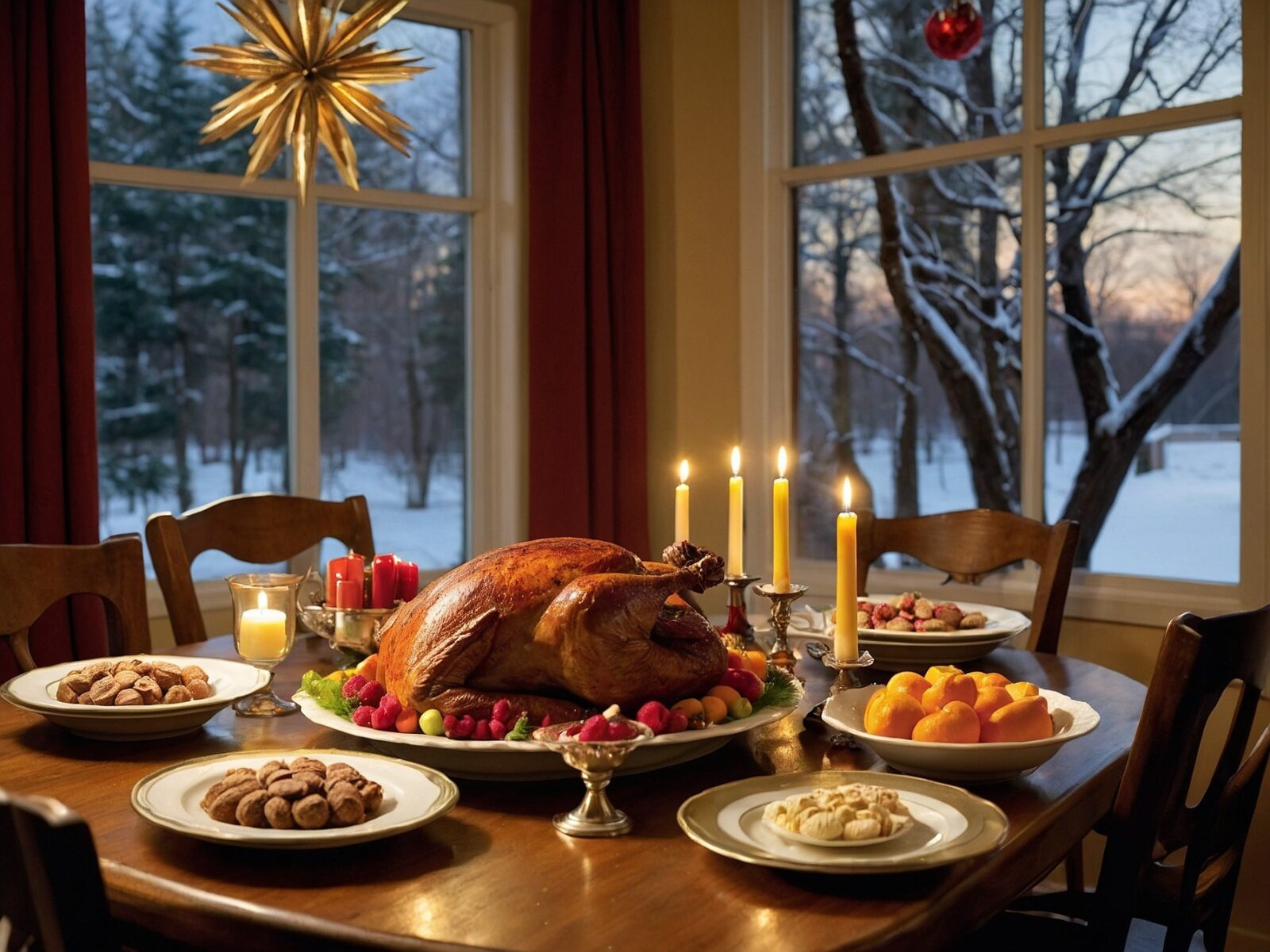 family gathering around the festive table
