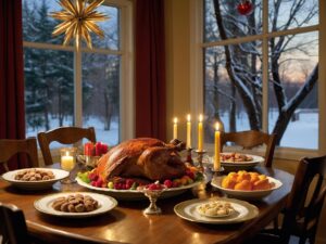 Family Gathering Around the Festive Table – free AI stock image