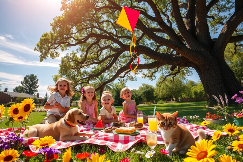 Family Gathering in a Sunny Garden – free AI stock image