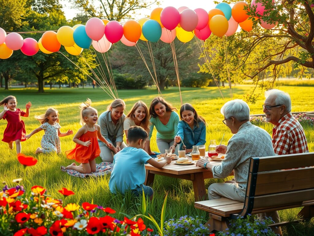 Family Gathering in a Sunny Park – free AI stock image