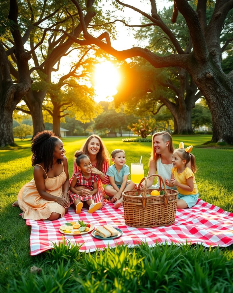 Family Picnic in a Sunny Park – free AI stock image