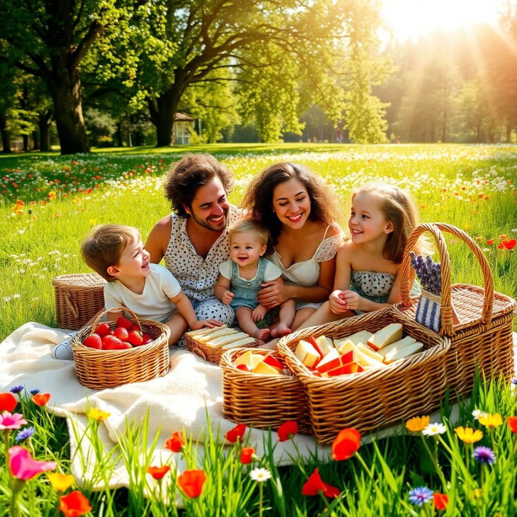 Family Picnic in a Sunny Park – free AI stock image