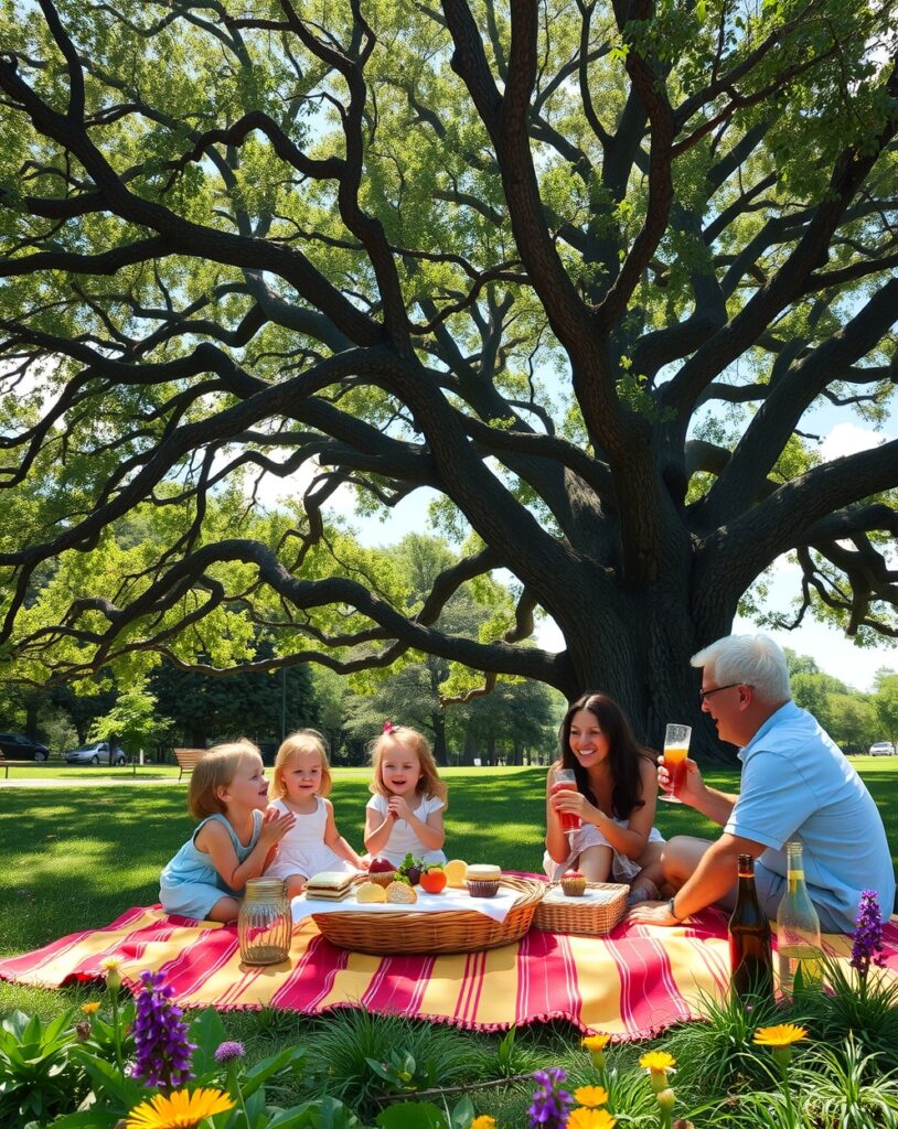 A Family Picnic Under a Blooming Tree – free AI stock image