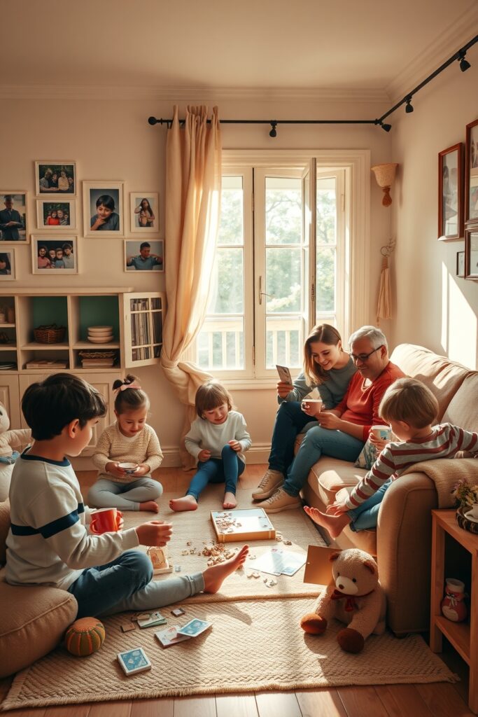 Family Together in a Cozy Living Room – free AI stock image