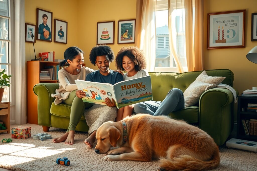 Family Togetherness in a Cozy Living Room – free AI stock image