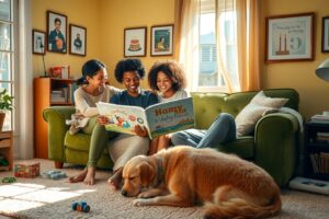 Family Togetherness in a Cozy Living Room – free AI stock image