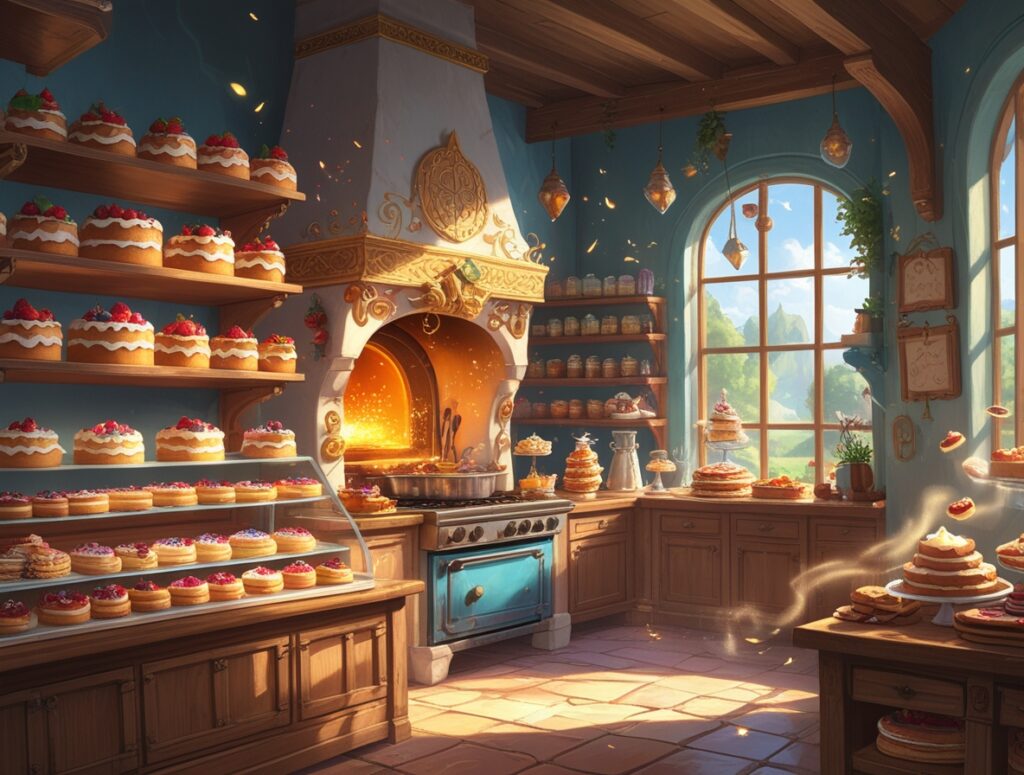 Fantasy Bakery in a Gaming Realm – free AI stock image