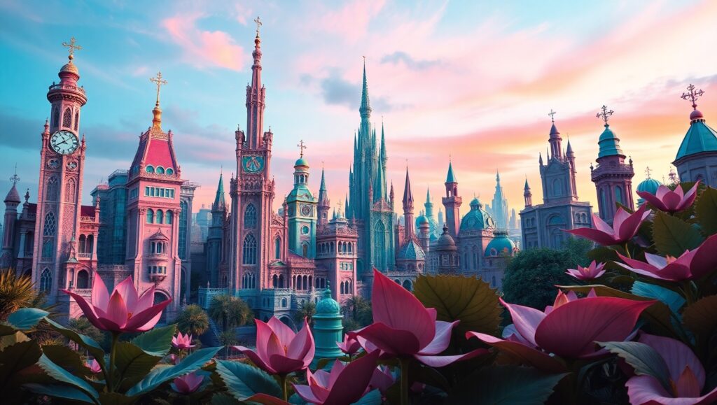 Fantasy City at Twilight – free AI stock image