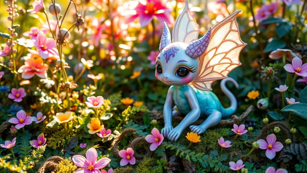 Fantasy Creature in Colorful Garden – free AI stock image