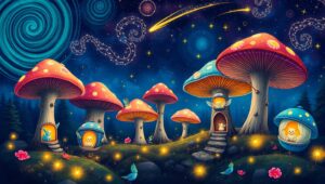 Fantasy Forest of Colorful Creatures – free AI stock image