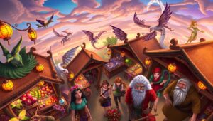 Fantasy Marketplace from Above – free AI stock image