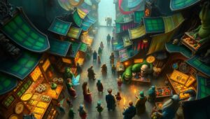 Fantasy Marketplace Overhead View – free AI stock image