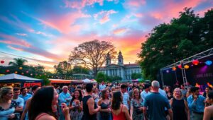 Festival Moments Under Colorful Lights – free AI stock image