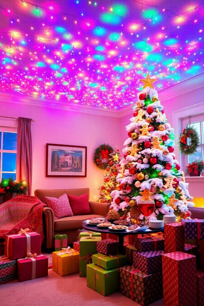 Festive Holiday Celebration with Colorful Decorations – free AI stock image