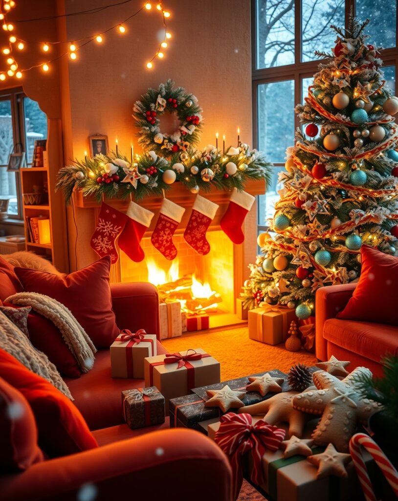 Festive Holiday Decorations and Cheerful Atmosphere – free AI stock image