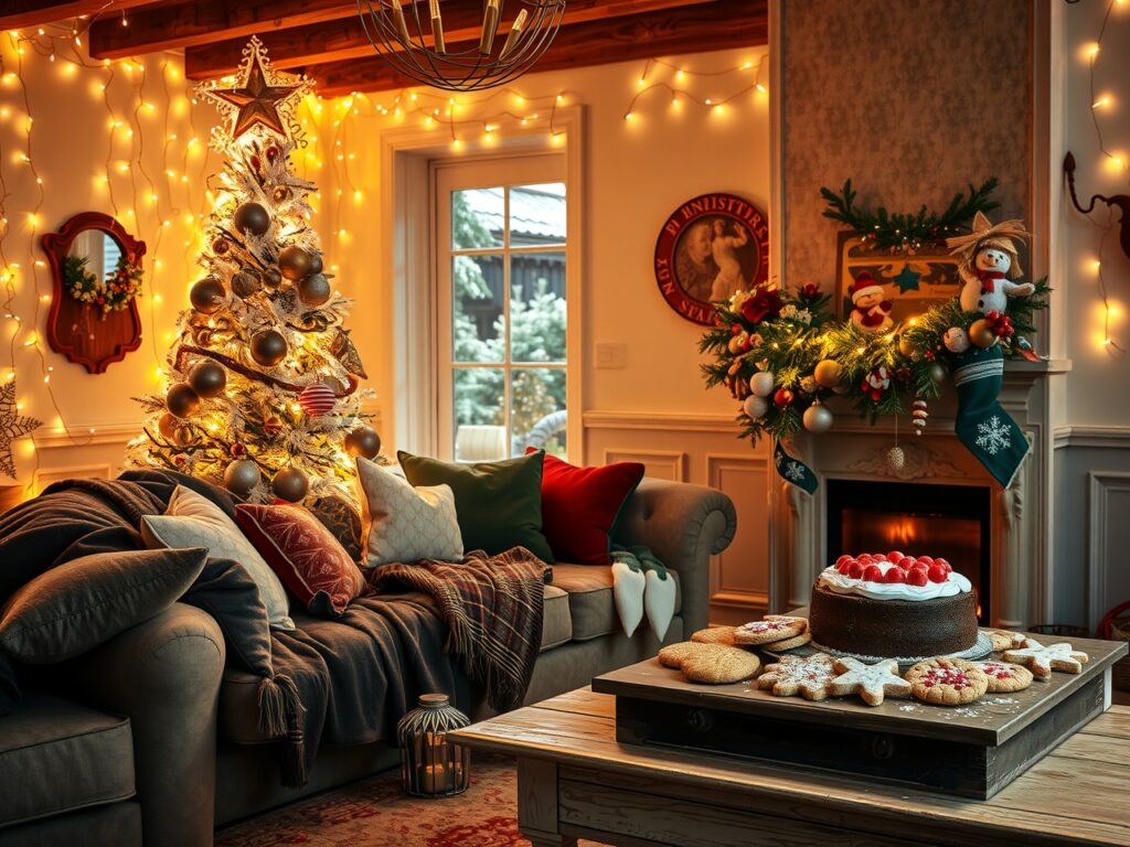 Festive Holiday Decorations and Cheerful Atmosphere – free AI stock image