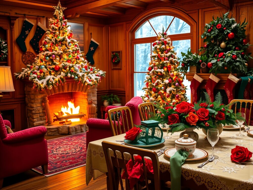 Festive Holiday Decorations and Cheerful Atmosphere – free AI stock image