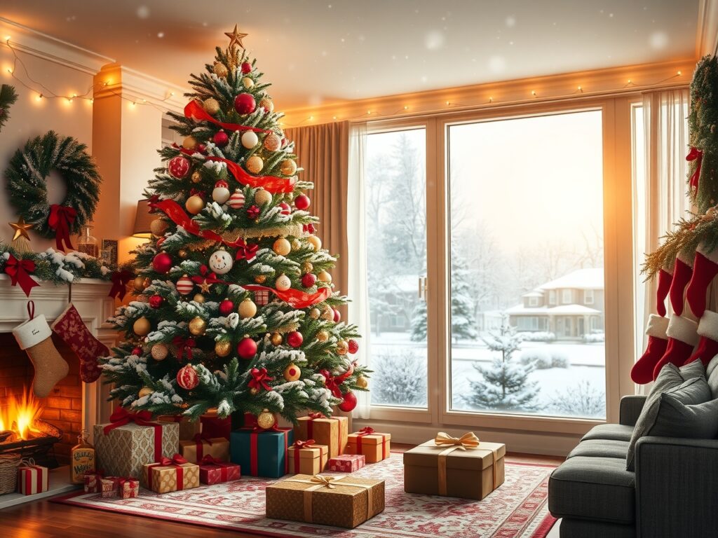 Festive Holiday Decorations and Lights – free AI stock image