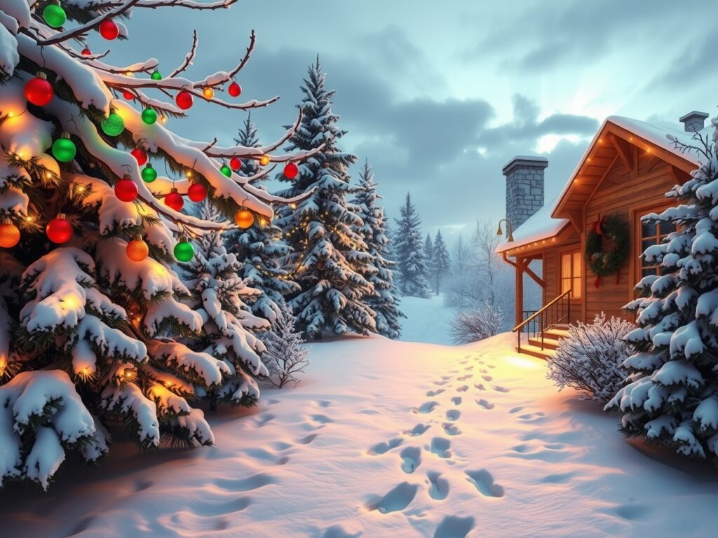 Festive Holiday Decorations and Winter Wonderland – free AI stock image