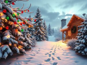 Festive Holiday Decorations and Winter Wonderland – free AI stock image