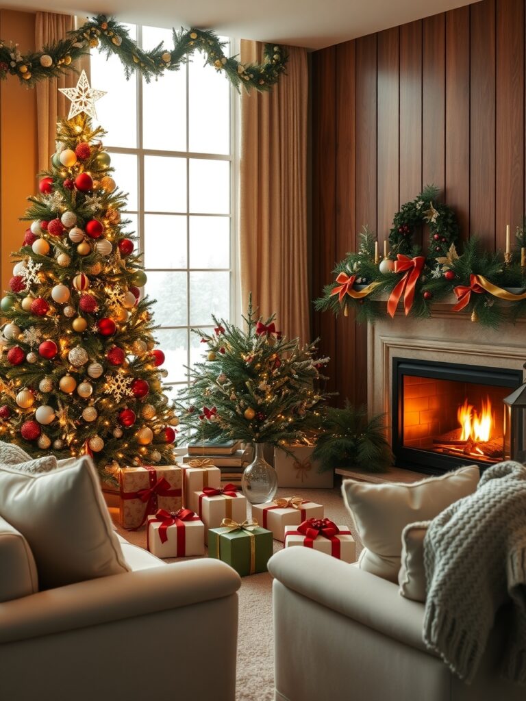 Festive Holiday Decorations in a Cozy Living Room – free AI stock image