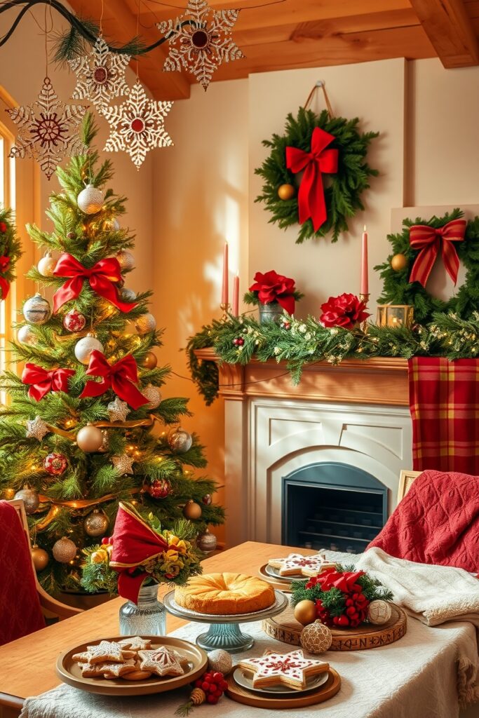 Festive Holiday Decorations in a Cozy Setting – free AI stock image