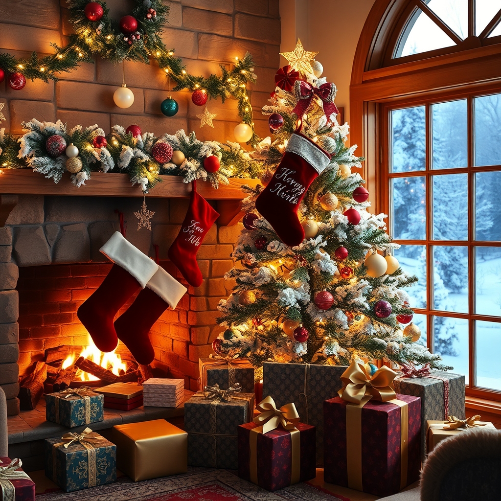 Festive Holiday Decorations with Warm Lights – free AI stock image