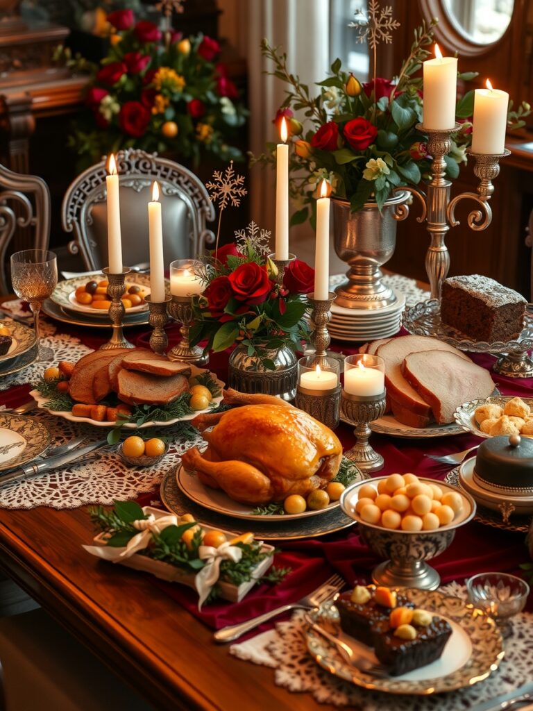 Festive Holiday Feast on a Cozy Table – free AI stock image