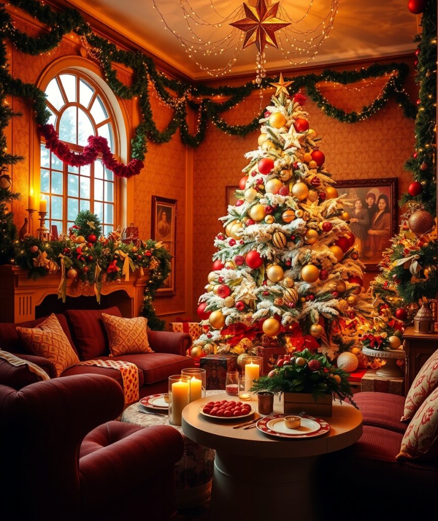 Festive Holiday Gathering with Cheerful Decorations – free AI stock image