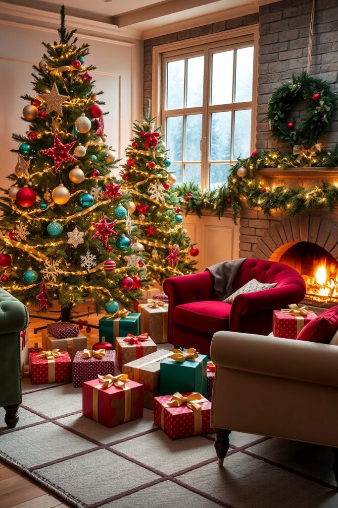 Festive Holiday Scene with Decorated Tree – free AI stock image