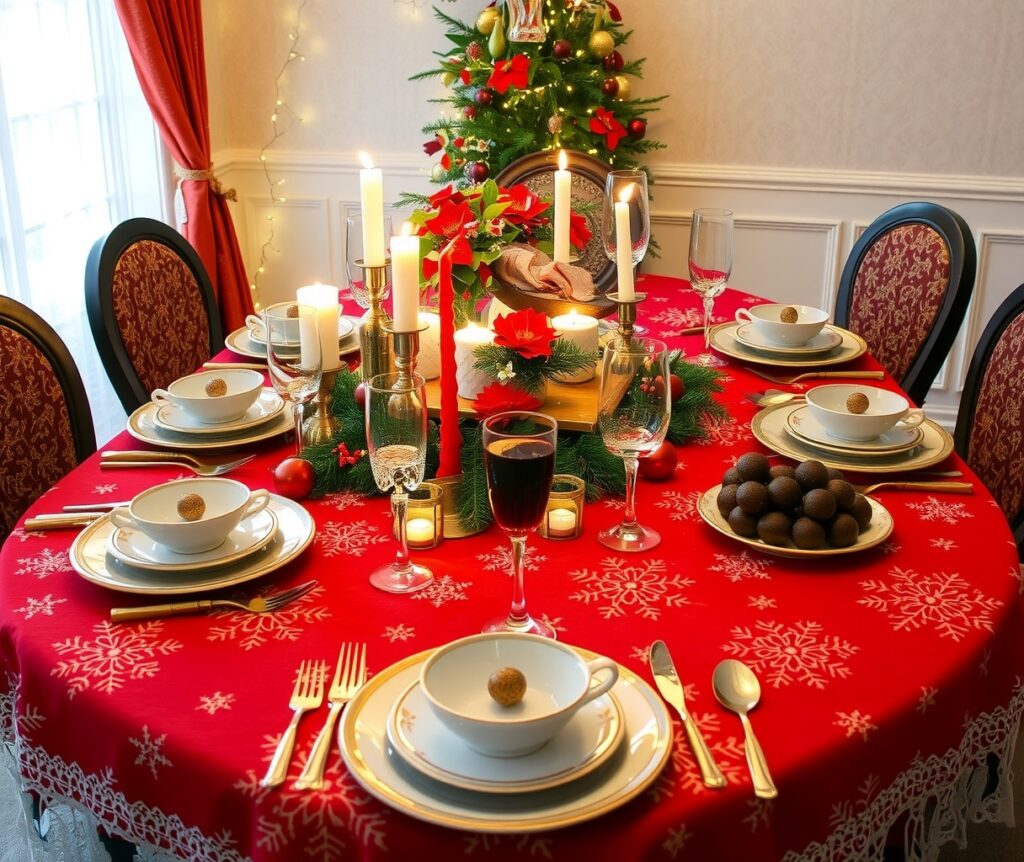 Festive Table Decorated for Holiday Celebration – free AI stock image