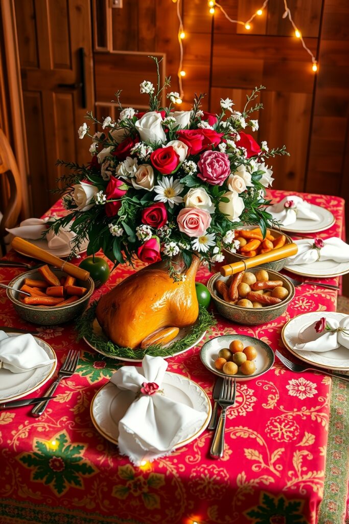 Festive Table Decorated for Holiday Feast – free AI stock image