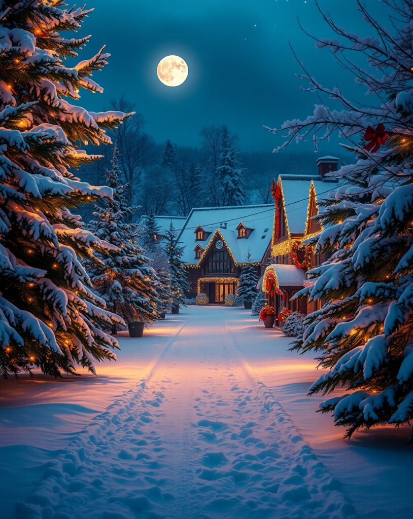 Festive Winter Holiday Celebration Landscape – free AI stock image