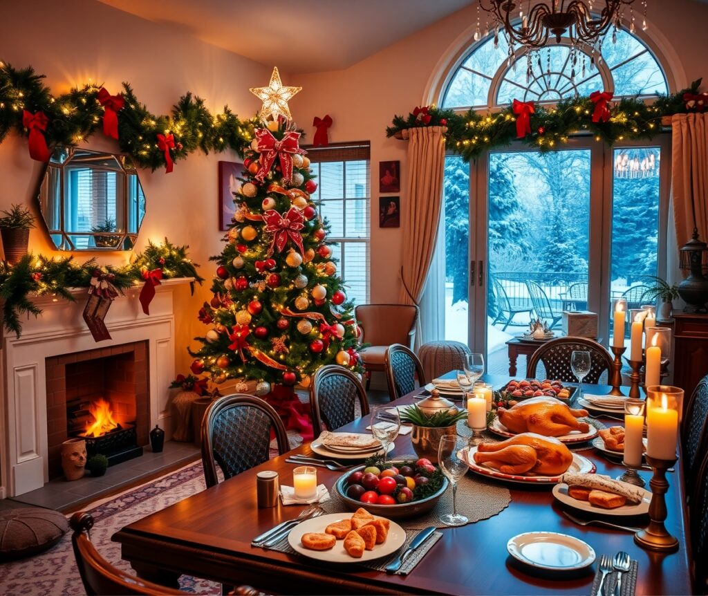 Festive Winter Holiday Gathering with Decor – free AI stock image