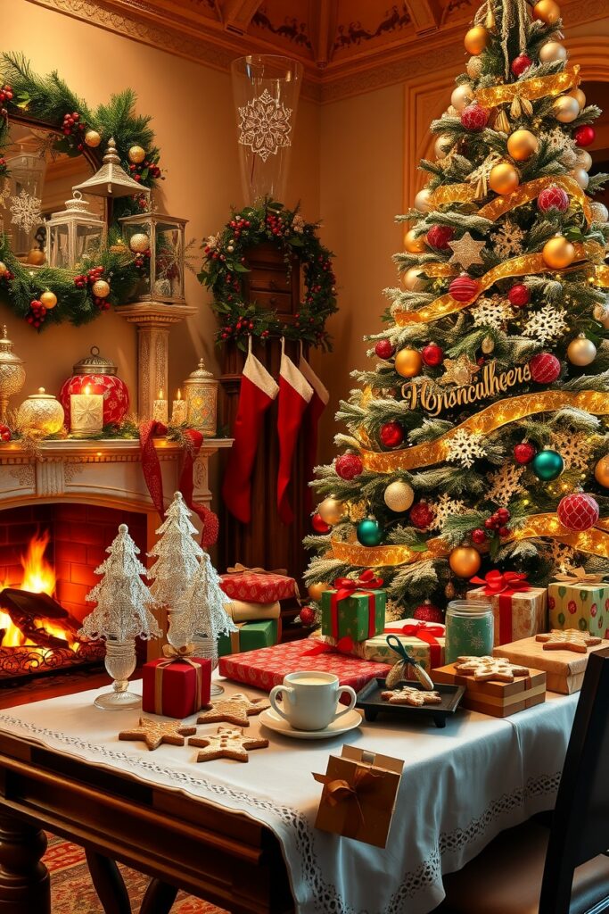 Festive Winter Holiday Gathering with Presents – free AI stock image