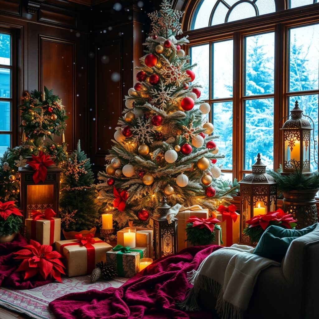 Festive Winter Holiday Scene with Decorations – free AI stock image
