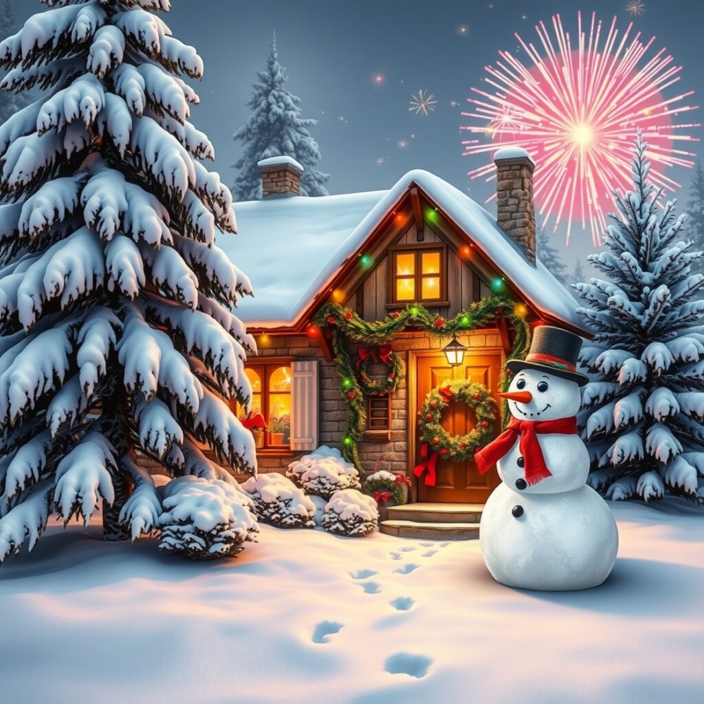 Festive Winter Holiday Scene with Warm Lights – free AI stock image