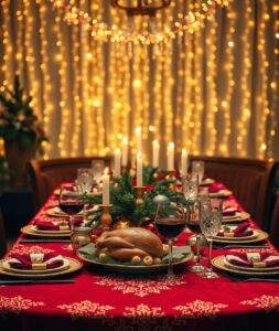 Festive Winter Holiday Table Setting – free AI stock image