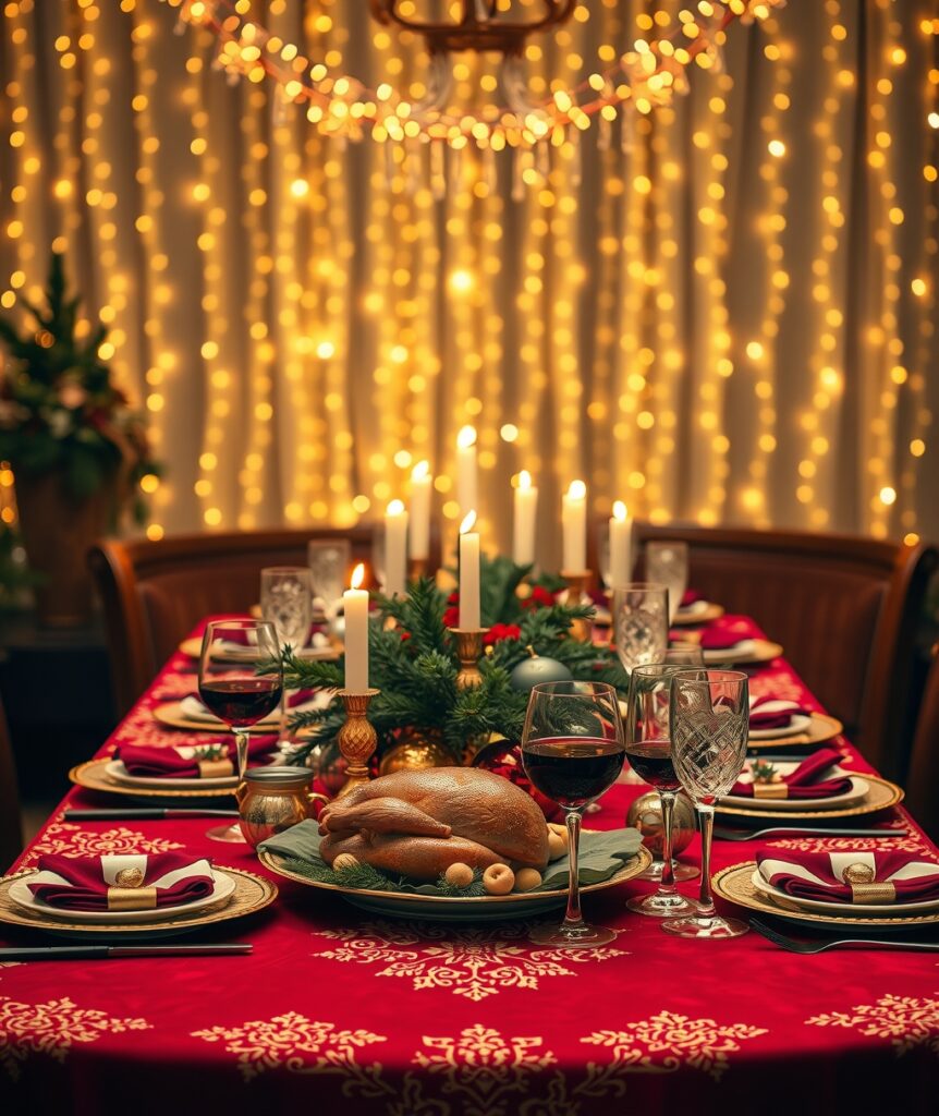 Festive Winter Holiday Table Setting – free AI stock image