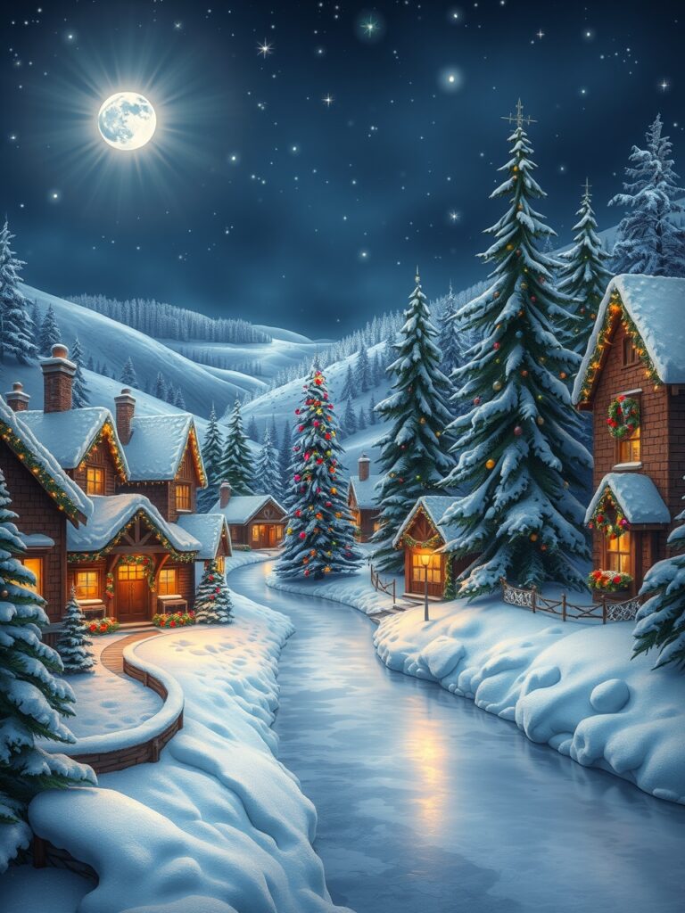 Festive Winter Holiday Wonderland Scene – free AI stock image
