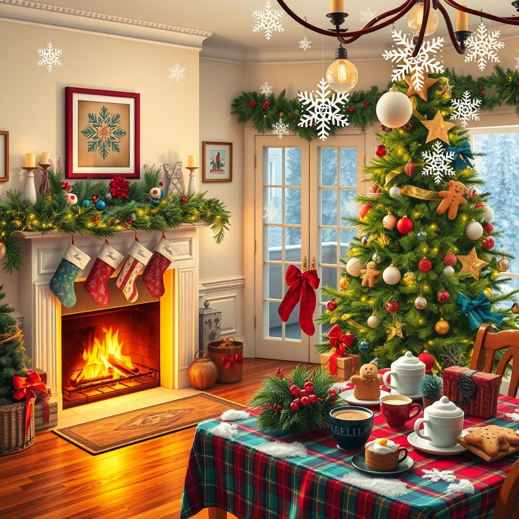 Festive Winter Holidays by a Cozy Fireplace – free AI stock image