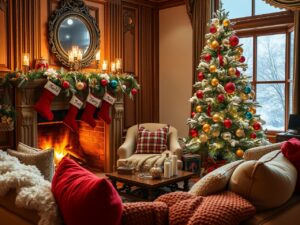 Festive Winter Holidays by the Fire – free AI stock image