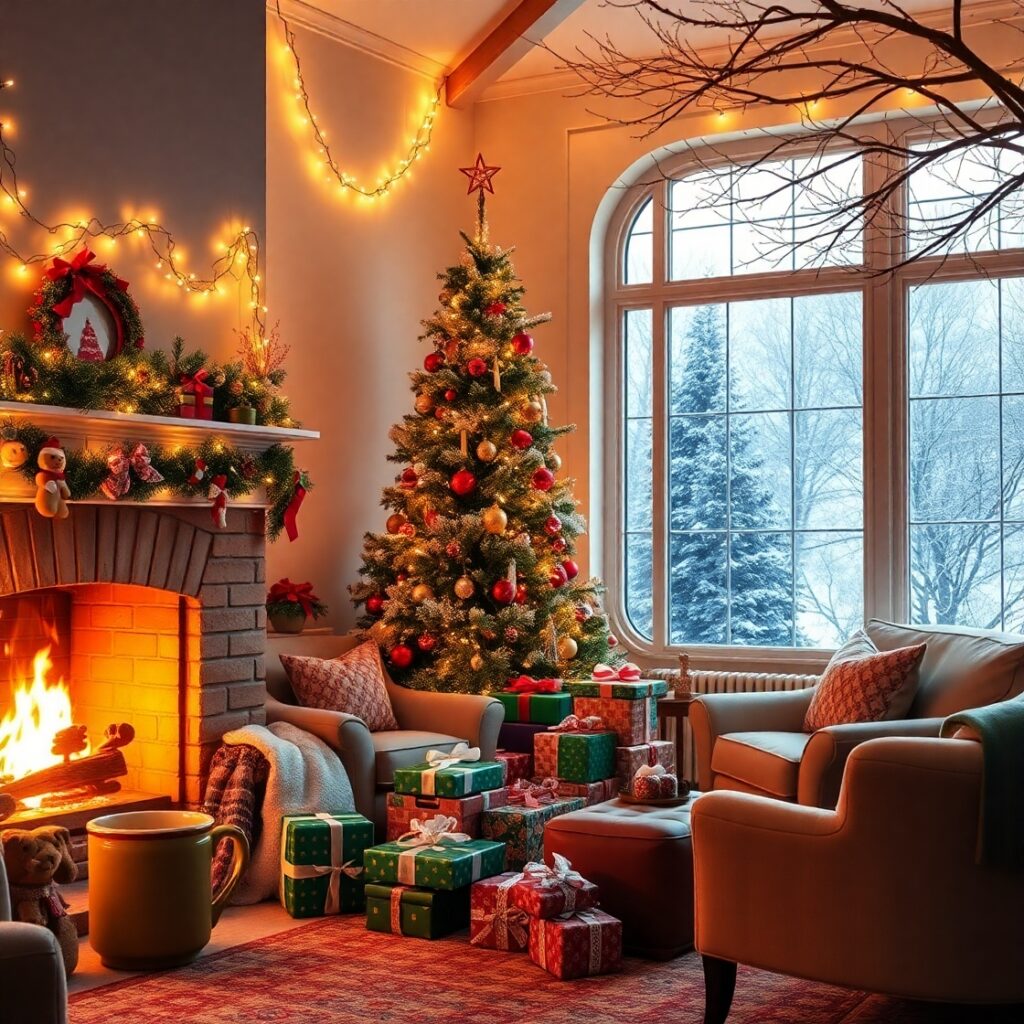 Festive Winter Holidays Celebration Scene – free AI stock image
