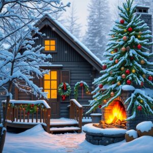 Festive Winter Holidays in a Cozy Cabin – free AI stock image
