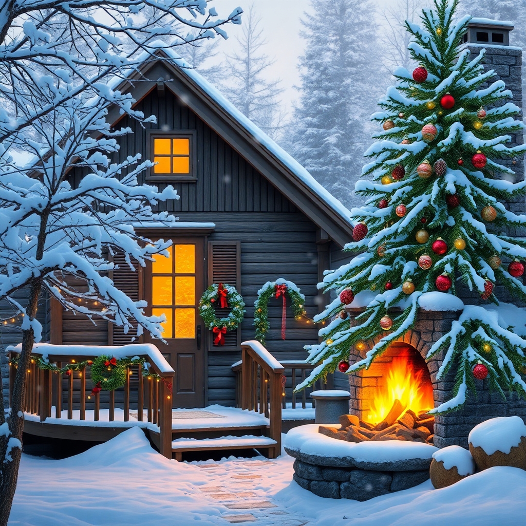 Festive Winter Holidays in a Cozy Cabin – free AI stock image